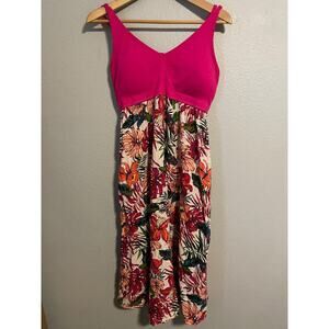 Womens Sundress Size Large Pink Floral Babydoll Stretch Strappy Boho Hippie Y2K